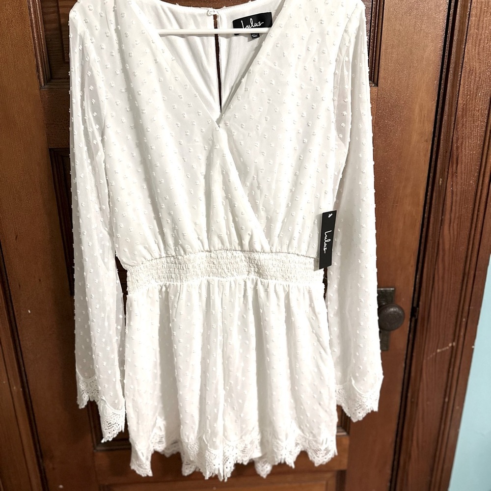 -SALE-Lulus MeadowLake White Swiss Dot Lace Bell Sleeve Romper - Picture 2 of 14